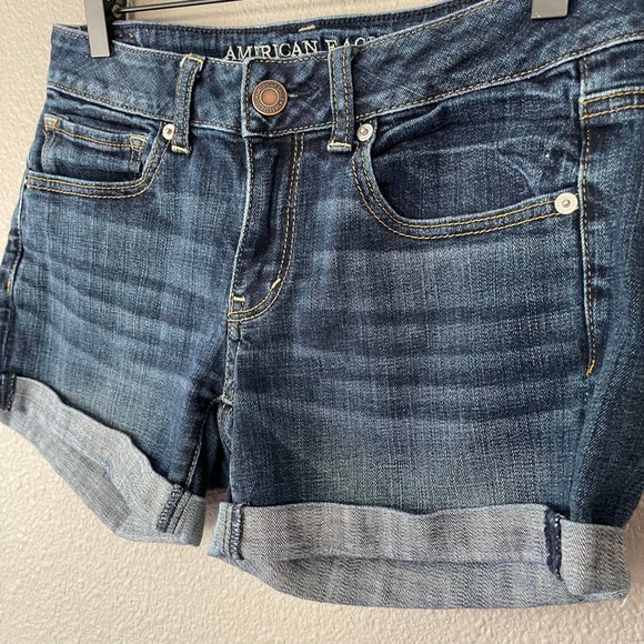 American Eagle Cuffed Dark Wash Womens Cotton Stretch 5 Pocket Shorts 6 - Picture 5 of 6